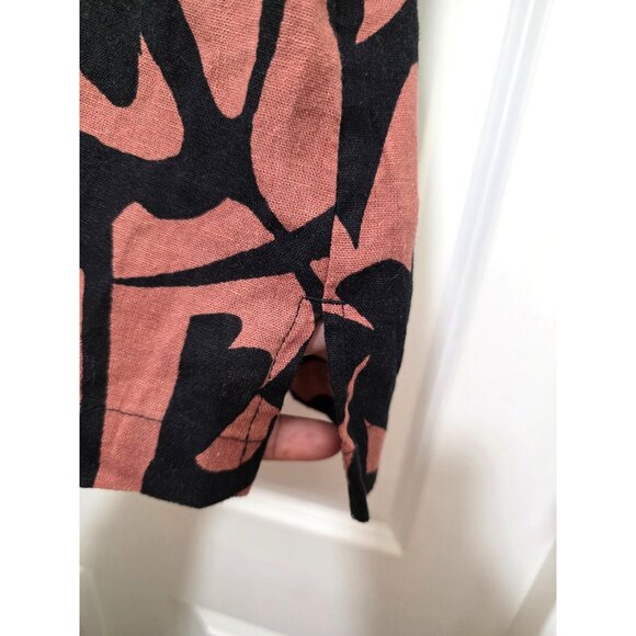 A New Day Women's Black & Rust Abstract Print Linen Blend Button-Up Short Sleev - Picture 4 of 7